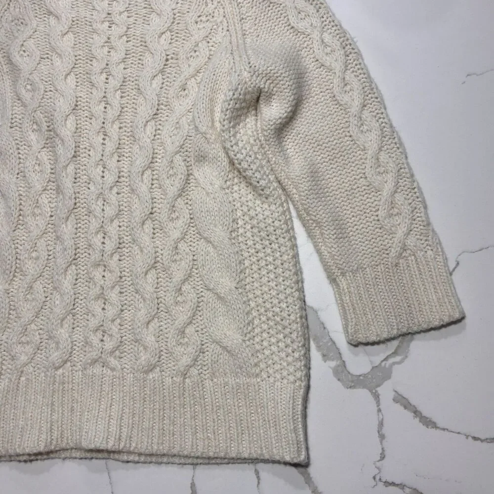 J. Crew Women's Ivory Cream Alpaca Merino Wool Blend Sweater XS Classic Knitted